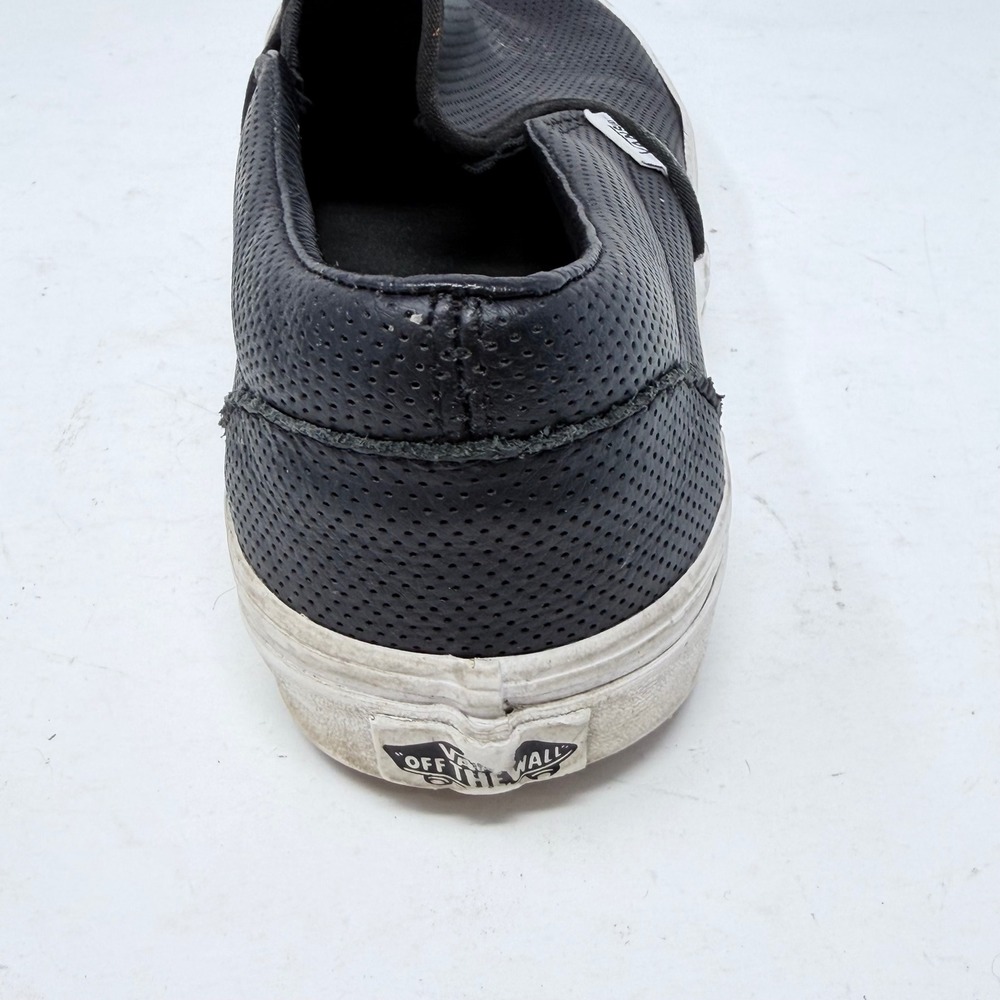Vans Classic Slip On Shoes Black Perforated Leather Mens 9.5 Womens 11 Sneakers - Picture 10 of 14